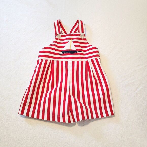 Kelly's Kids Other - Vtg Kelly's Kids Boy's Overall Romper Red White Stripe Nautical Sailboat Size 2T